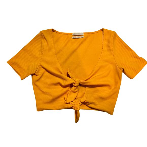 Urban Outfitters Tessa Tie Front Cropped Top Yellow V-Neck Women’s Small Y2K - Picture 2 of 14